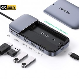 Bộ chuyển đội USB Type-C 7 in 1 Ugreen 70449 HDMI 4K + USB 3.1 Gen 2 + PD + DC 5V/ 2A + M.2 SATA